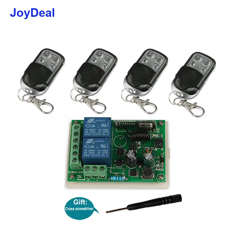 CONTROL REMOTO 433 MHz 2 MANDOS RECEPTOR RELE CUATRO CANALES 20A WIRELESS REMOTE