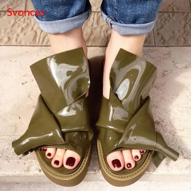 New Women Rubber Bow Slide Sandals Chic Kartel Open Toe Knot High Platform Shoes Women Luxury Design Runway Butterfly-knot Mules
