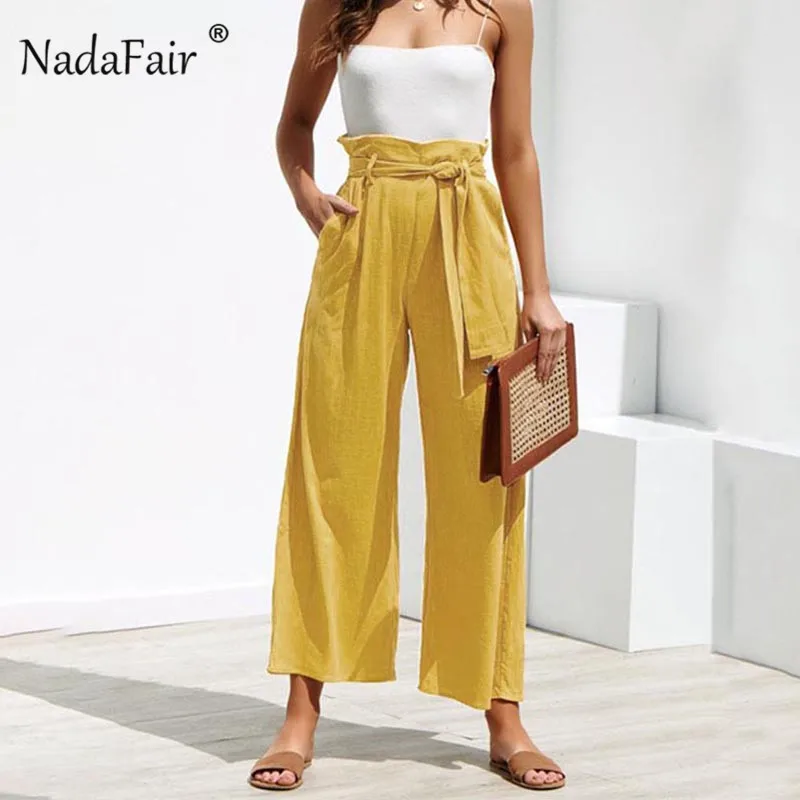 Nadafair Casual High Waist Straight Pant Women Elastic