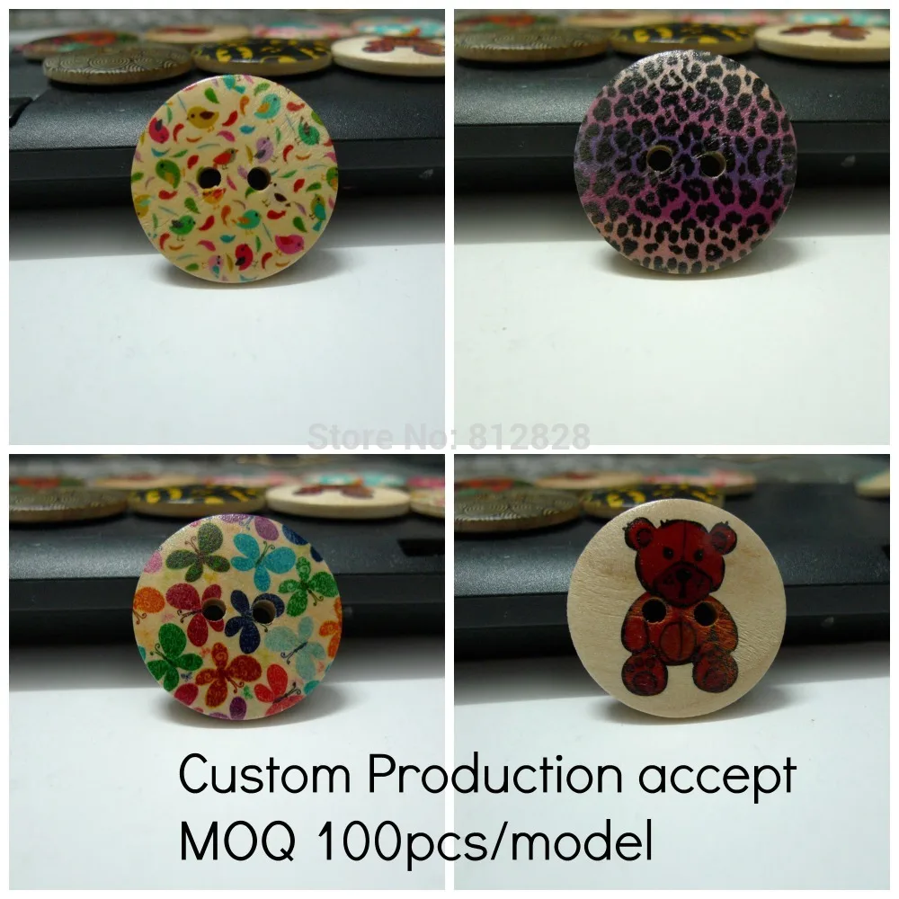 

100pcs 4 Models Mix 30mm Wood Button For Craft Custom Production Accept WB14