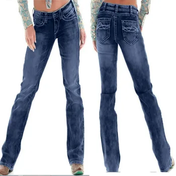 

Women Autumn Elastic Plus Loose Denim Embroidered Casual Cropped Jeans Ankle-Length Casual Pants Pencil Pants