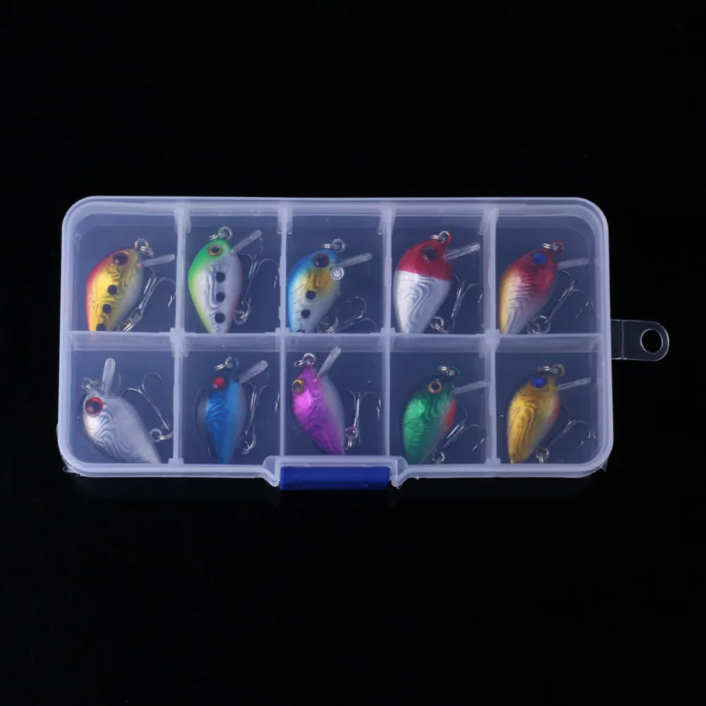 

10pcs 1.6g Mini Fishing lure kit Crank bait set case Storage box Crankbait swimbait small mouth bass carp pesca wobblers tackle