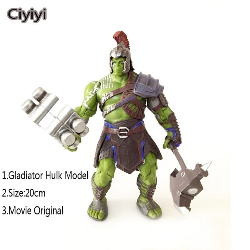 

20 cm Gladiator Hulk Pvc Action Figure Toy Cartoon Hulk helmet Hammer Battle Axe Display Juguetes Collection Birthday Toy Gift