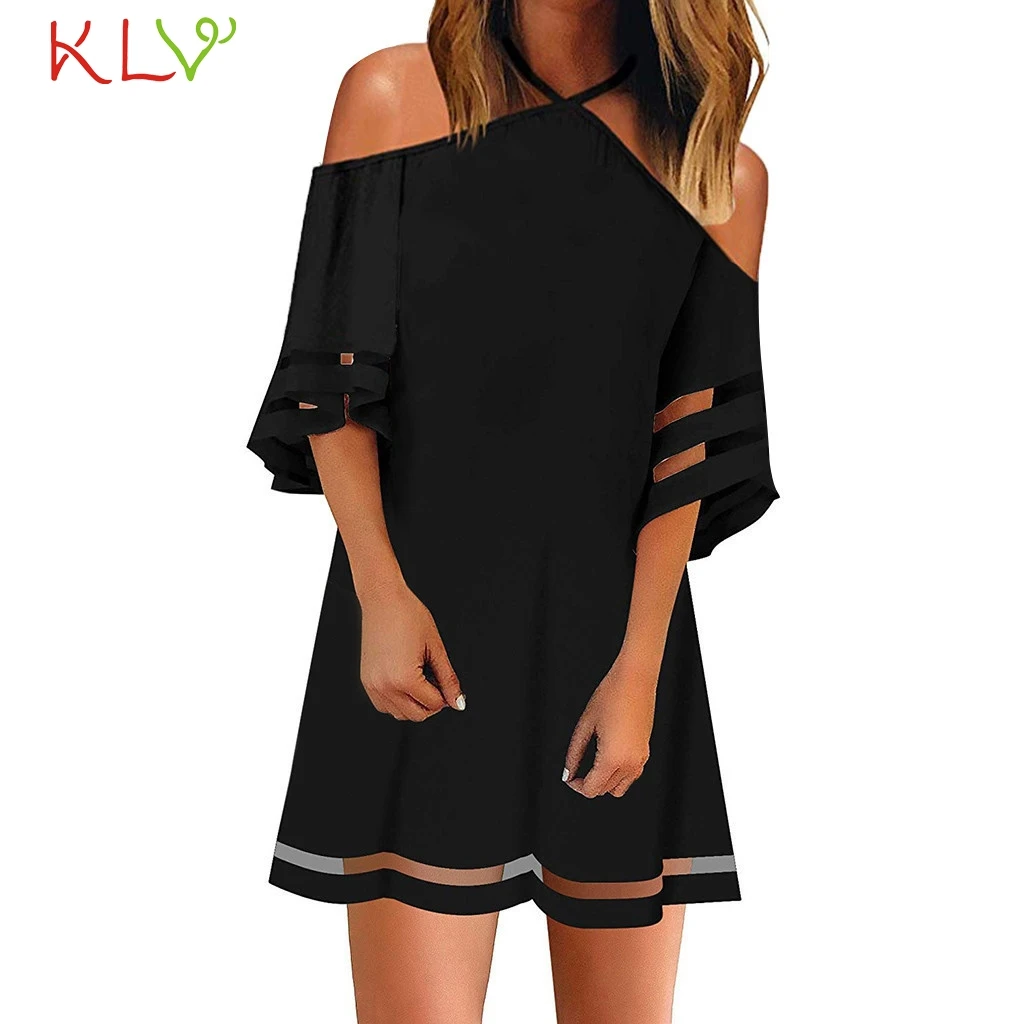 

Dress Women Elegant Cold Shoulder Mesh Halter Summer Dress Beach Party Night Cerimonia 2019 Plus Size Vestidos Robe Femme 19Je18