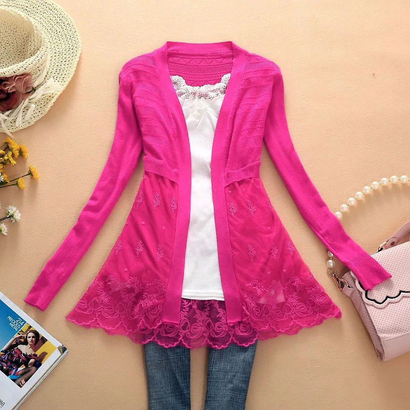 Free shipping 2017 new arrival woman sweater thin outerwear cardigan cutout sweater lace PLUS SIZE cardigan knitted coat