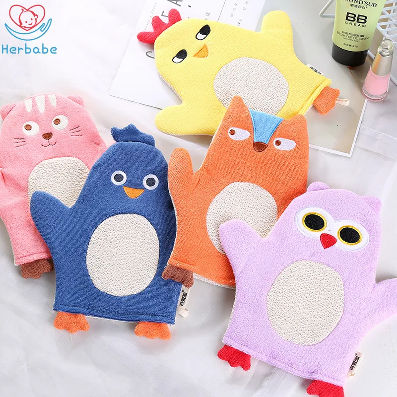 

Herbabe Bath Brushes Cute Animal Kids Shower Brush Double Layers Sponge Rubbing Towel for Baby Children Cotton Body Wash Sponge