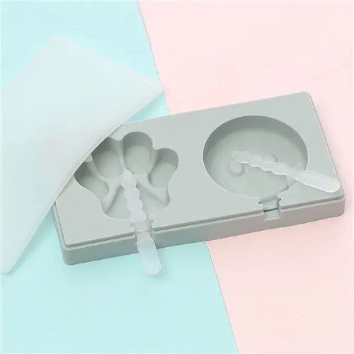 Gray 1 Covered Cartoon 3 Piece Ice Cream Ice Cube Mold Kitchen 2 Colors Multi-type Silicone Homemade Manual Diy Ice Cream Mold Home - Color: Gray 1