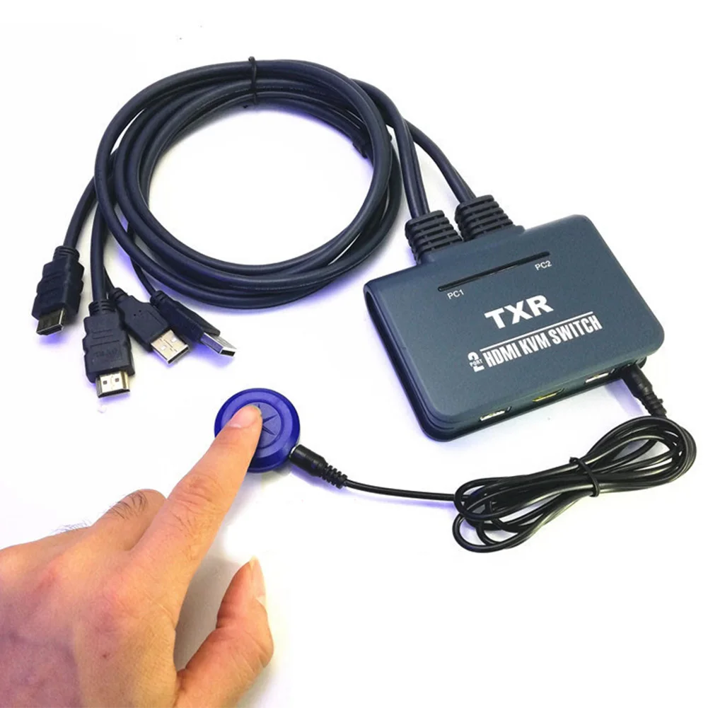 

2 Port KVM Switch Notebook USB HDMI Accessories Splitter Box Desktop Controller TV Projector Button Dual Monitor With Cables