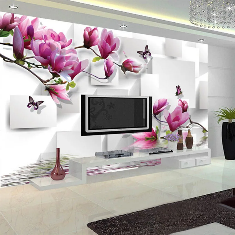 Fashionable Interior Design Photo Wallpaper 3D Stereo Square Orchid Reflection Aesthetic Mural Living Room TV Backdrop Wallpaper