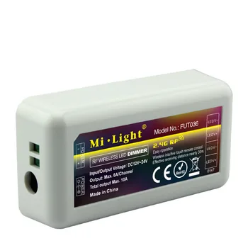

Milight FUT036 2.4GHz 4-Zone RGB Led Strip Controller 6A/Channel 12~24V Wireless Total output Max 10A Controller Free Shipping