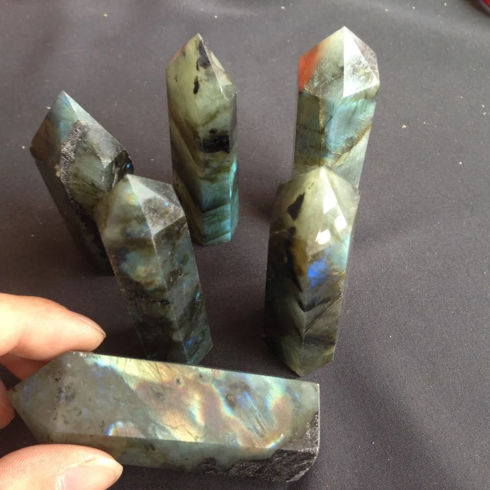 

6pcs Natural Labradorite Healing Crystal feng shui Reiki Point Wand Wholesale Price
