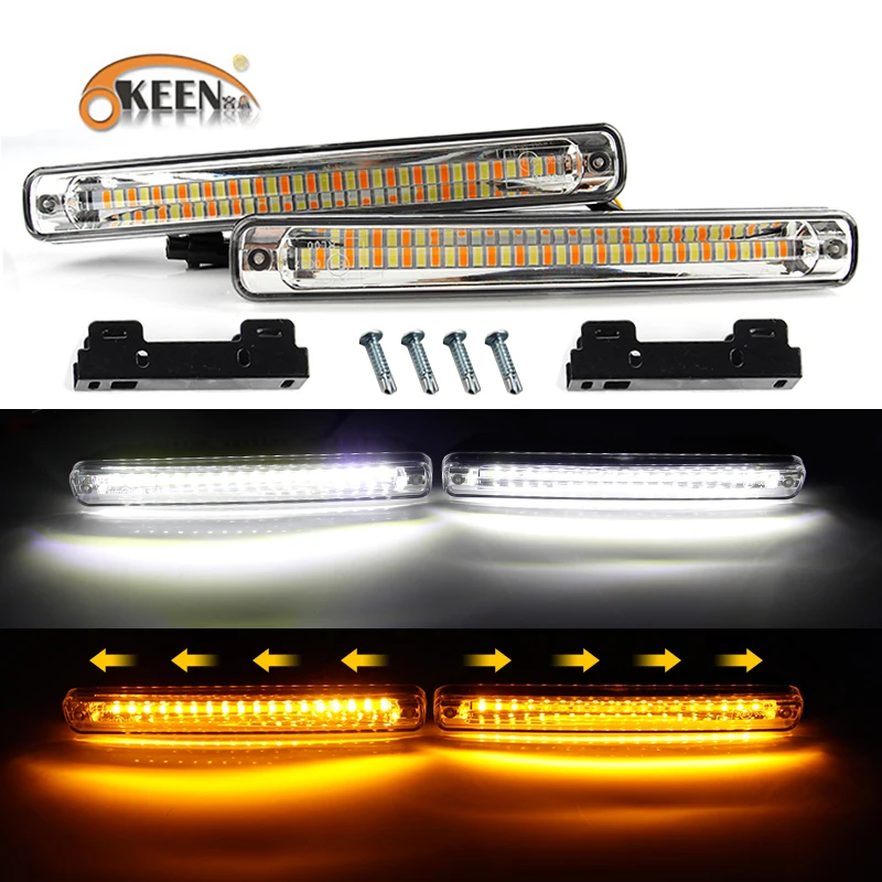 OKEEN 2PCS Newest Sequential Flowing Car LED Daytime Running Light DRL Yellow Turn Signal Light Super