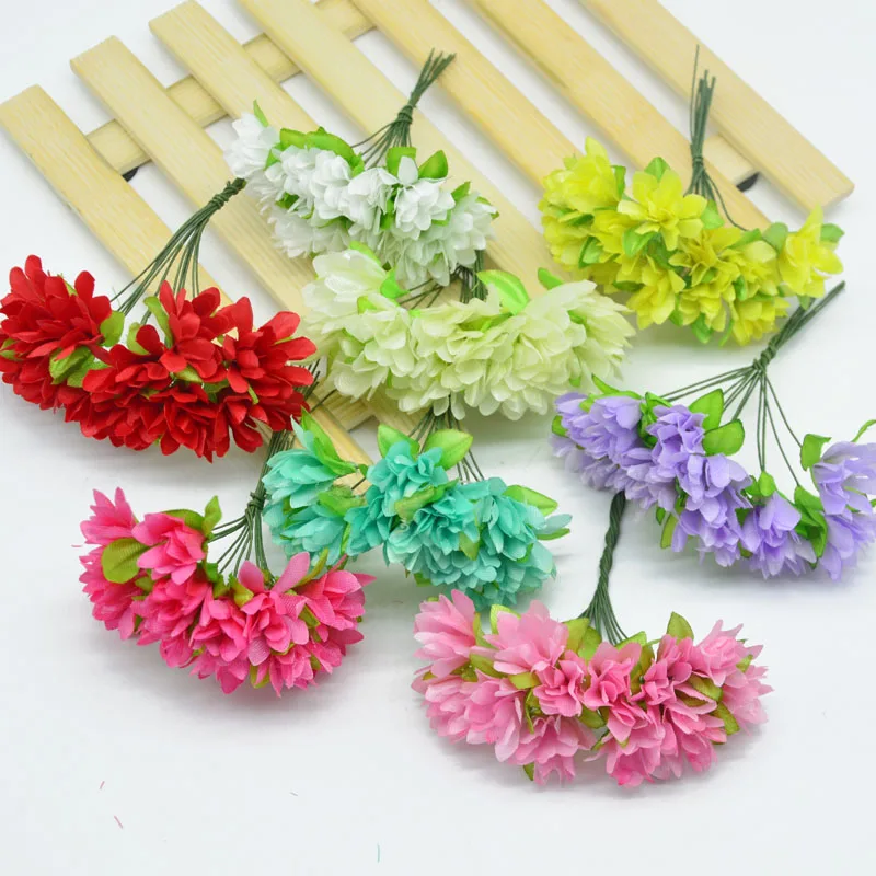

12pcs/lot Artificial flowers cherry simulation silk fake flower Wedding decoration diy wreath Bride wrist gift box Scrapbooking