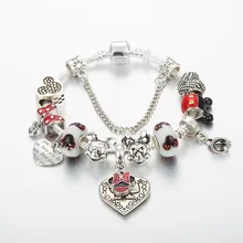Annapaer pulseira feminina, joia com pingente do mickey e da minnie, bracelete original com pingente de coração compatível com mulheres b19017