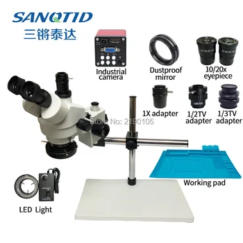 

7~45X Zoom simul-focal Trinocular Stereo Microscope+Universal single arm rotating bracket+13MP HDMI Microscope Camera+LED Light