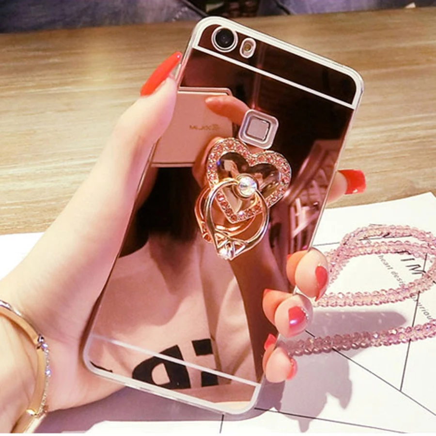 Для чехла iphone 5S алмазные Стразы, зеркальный чехол для телефона, задняя крышка для iphone X 8 6 6S 7 Plus XR XS Max, кольцо, подставка, держатель для пальца