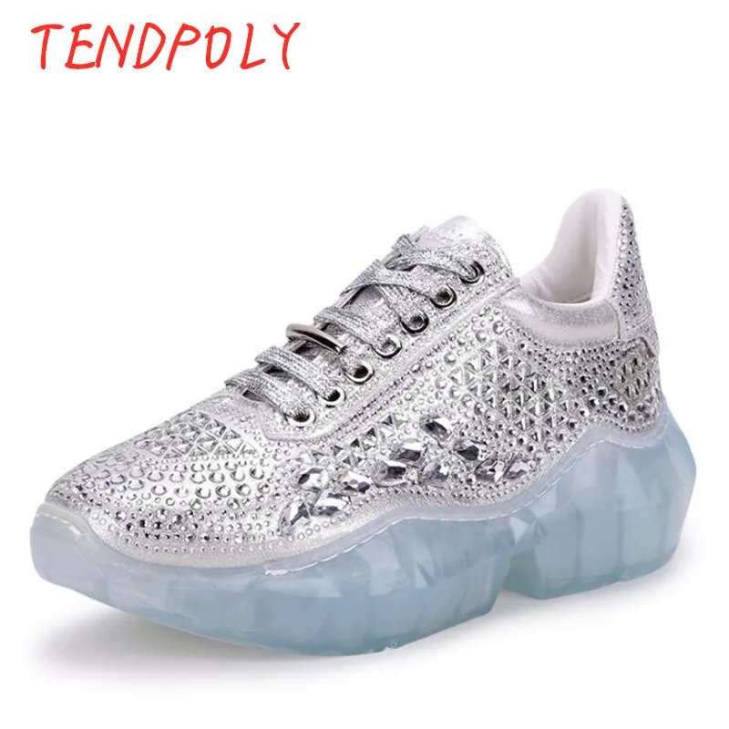 

2019 new crystal with diamond casual Women's shoes transparent crystal platform cross straps rhinestones comfortable breathable