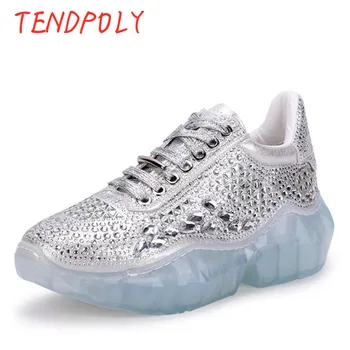 

2019 new crystal with diamond casual Women's shoes transparent crystal platform cross straps rhinestones comfortable breathable