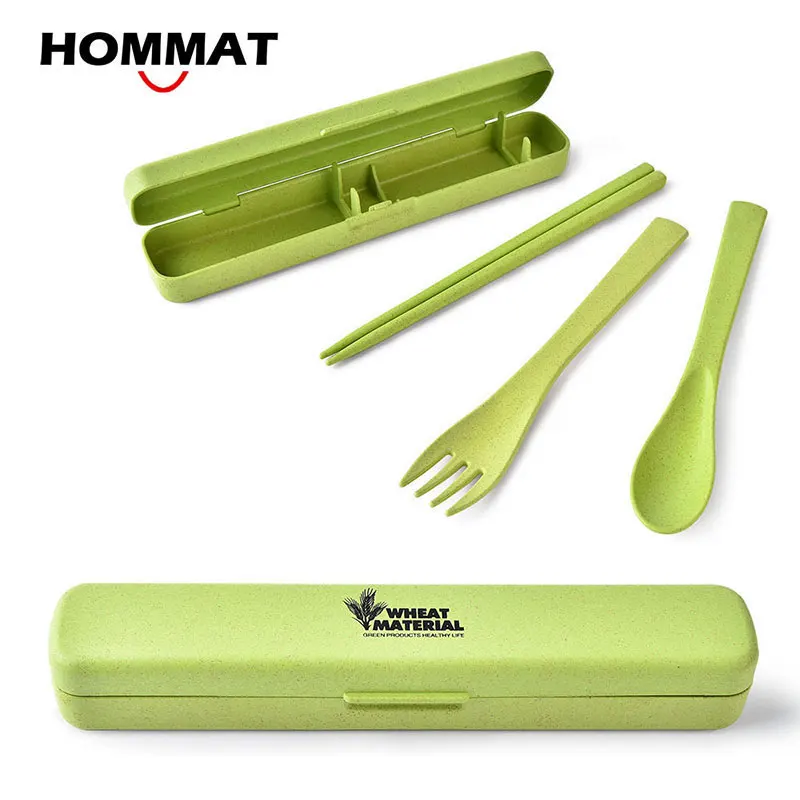 Set of 3 Portable Travel Cutlery Kit Flatware Set Spoon Fork Chopsticks