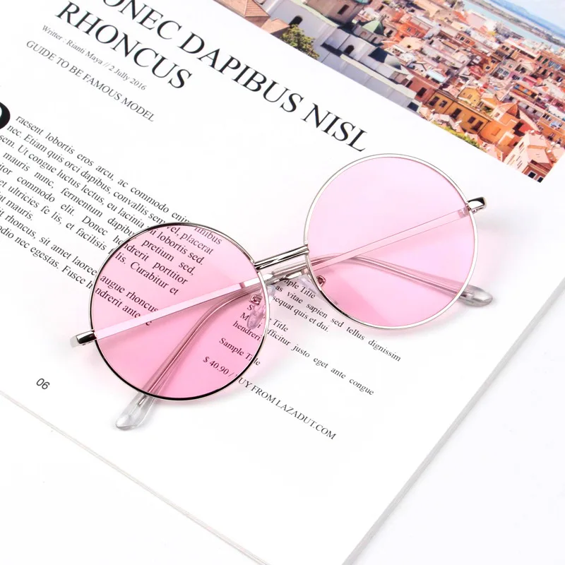Pink Elbru круглые солнцезащитные очки, Детские ретро очки, детские солнцезащитные очки для мальчиков и девочек, Брендовые очки UV400 - Цвет линз: Pink