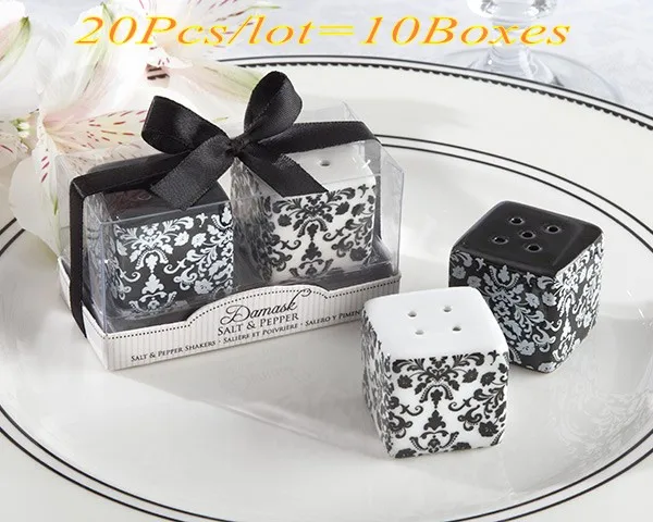 

(20Pcs/lot=10boxes) Wedding decoration Bridal showers of Damask Salt and Pepper Shakers Wedding Favors For Black and White Gift