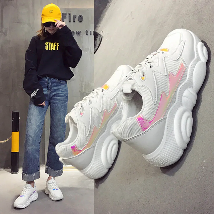

Fashion New Nice Look Breathable Women'S Casual Sports Shoes Comfortable Lace-Up Mixed Colors Thick Bottom Women'S Shoes Female