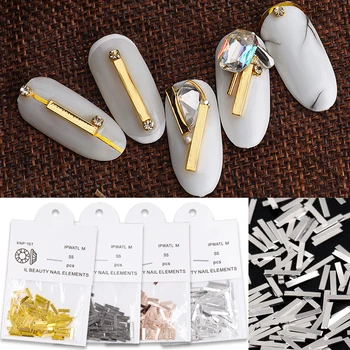 

100PCS/Bag gold bar silver black 3d metal nail art decorations alloy charms for nails Accessories Supplies Tools 5 Lengths