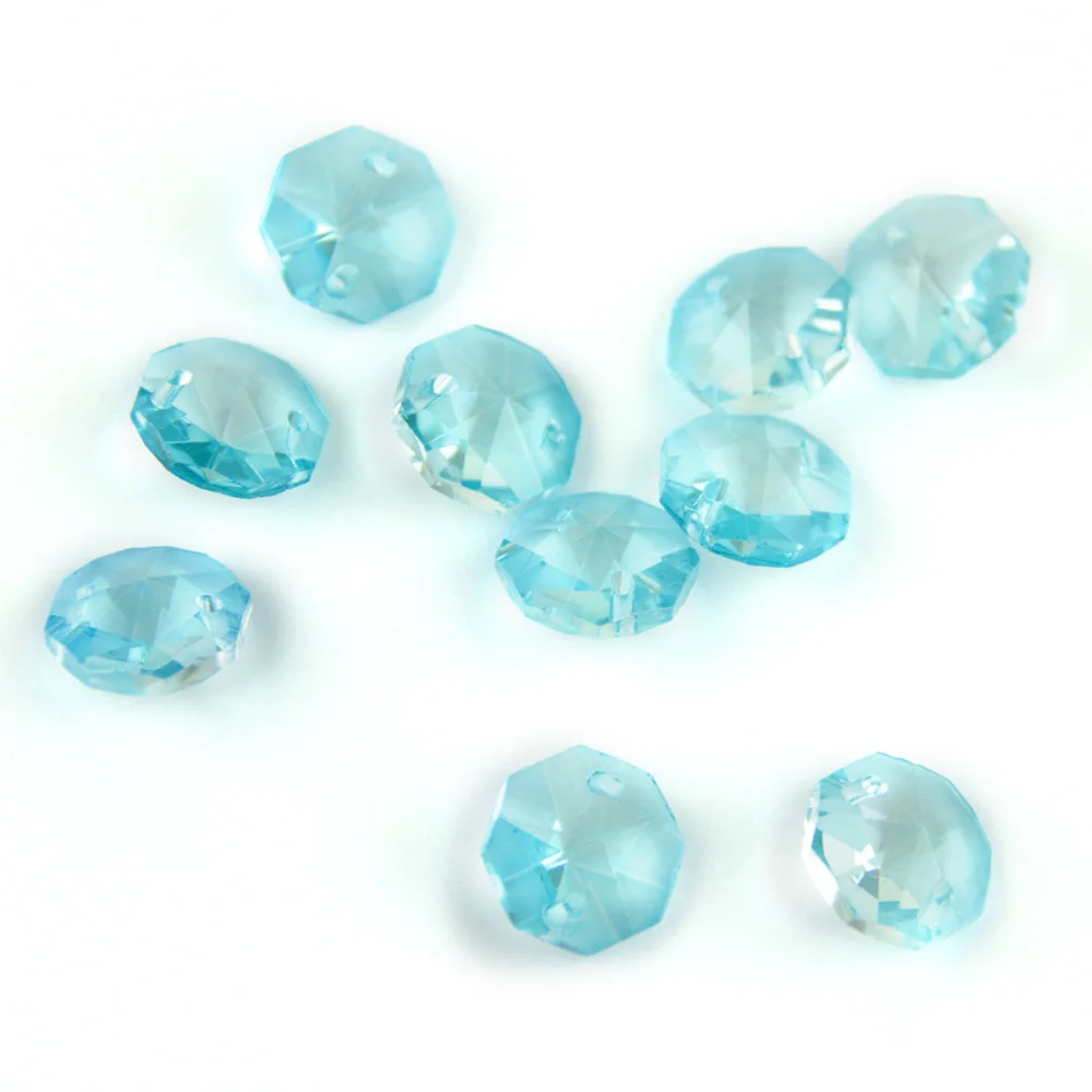 50 шт./лот 14 мм Восьмиугольные бусины Prism Lt. aquamarine в 2 отверстиях для хрустальных
