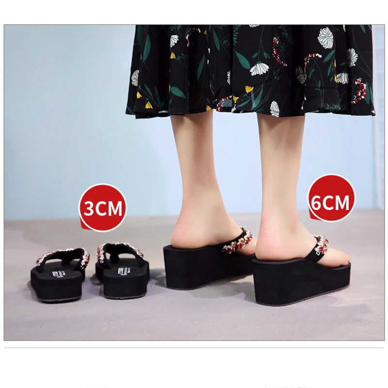 AShwin Стразы сандалии женская летняя обувь; Вьетнамки; блестящие кристалл шлепанцы-сандалии для женщин; модная обувь на плоской подошве; Туфли на танкетке на высоком каблуке и платформе