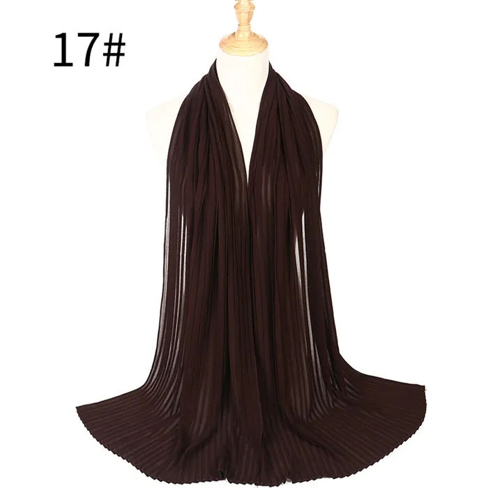 Турецкий стиль для женщин мнущийся пузырь шифон сплошной цвет морщинка шали складки повязка для головы хиджаб мусульманские обертывания шарфы/шарф - Цвет: COLOR 17