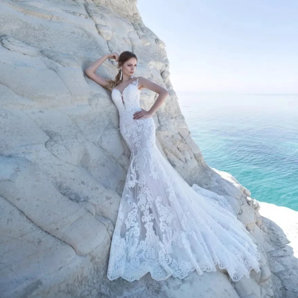 

Robe de Mariee Sleeveless Tulle Boho Mermaid Wedding Dresses 2019 with Shawl Brautkleid Open Back Sexy Vestido de Novia Sirena