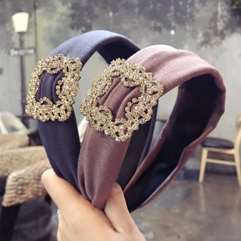 

High Grade Boutique Hair Accessories for Women Rhinestones Ultra-flash Wide-brimmed Cloth Retro Lady Hairbands Hair Oranments