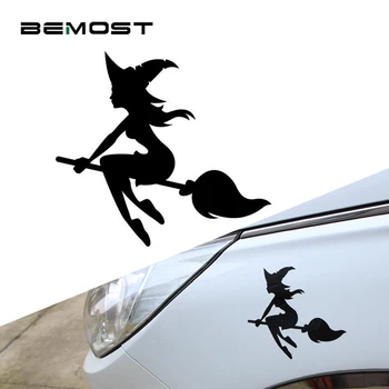 

BEMOST 14*12.7CM Sexy Witch Sitting On Broom Car Stickers Fashion Waterproof Reflective Decal Accessories Styling Balck White