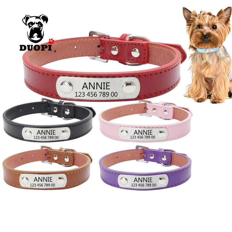 Customized Personalized Soft Leather Adjustable Dog Collars Free