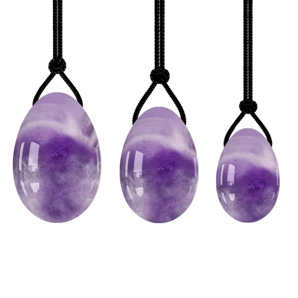 Drop Shipping Natural Amethyst Yoni Eggs Set Women Pelvic Floor Muscle Kegel Exercise Tightening Vaginal Jade Crystal Yoni Egg