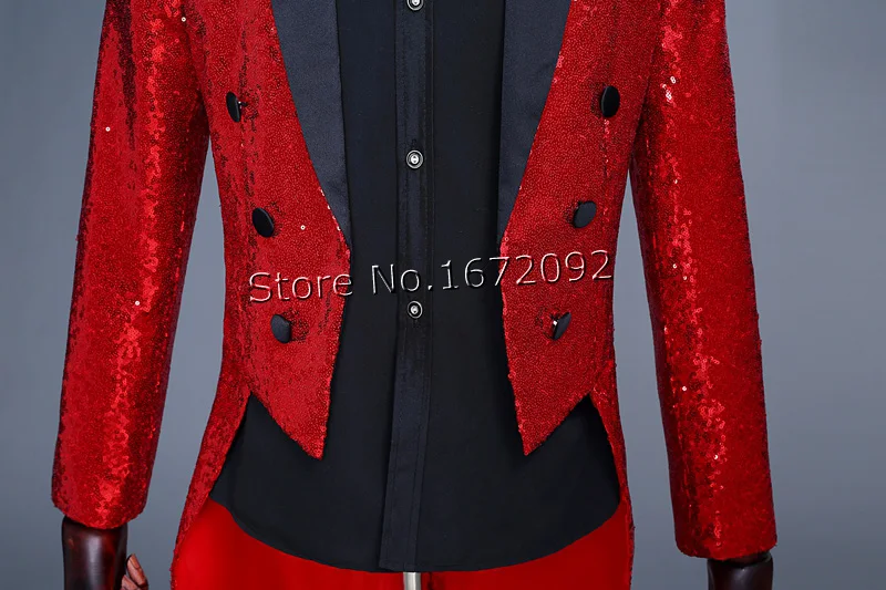 Красный блестящий Женский блейзер мужской блейзер|stage costumes for singers|men sequin blazerterno