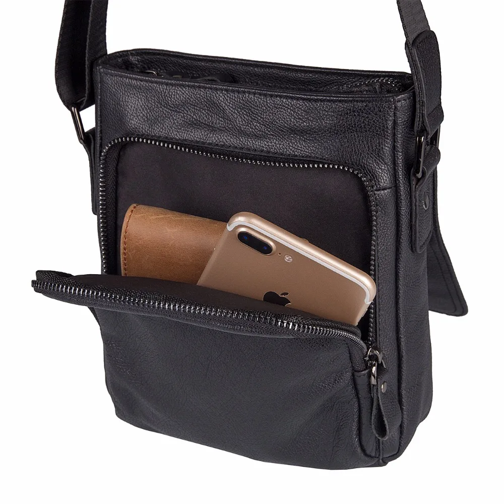 

J.M.D First Layer Cow Leather Flap For Men's That Carrying Phone / Wallets / Notebook Black Messenger Bag Croosbody Bag 1033A