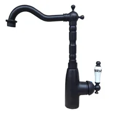 Черная масляная латунная Одиночная Вращающаяся ручка носик кухонный кран для раковины холодной и горячей смесителя asf107