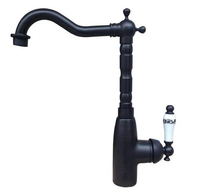 Black Oil Rubbed Brass Single Handle Swivel Spout Kitchen Sink Faucet Cold & Hot Mixer Tap asf107