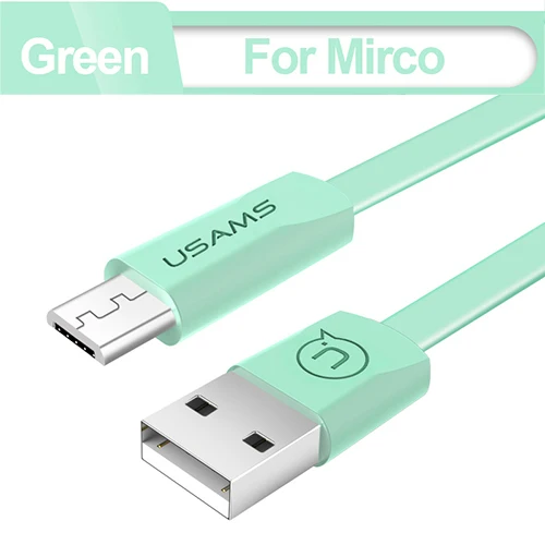 USB кабель для iphone 5 6 X Кабель USAMS Micro usb type c для синхронизации данных плоский кабель для быстрой зарядки мобильных телефонов кабель type-c usbc - Цвет: Green For Micro USB