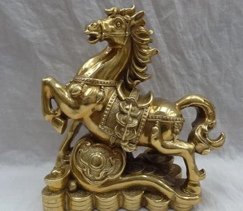 

WBY Elegant old S3965 9" Chinese Brass Animal Year Zodiac Wealth YuanBao Horse On RuYi Coin Statue (A 0319 discount 35%)