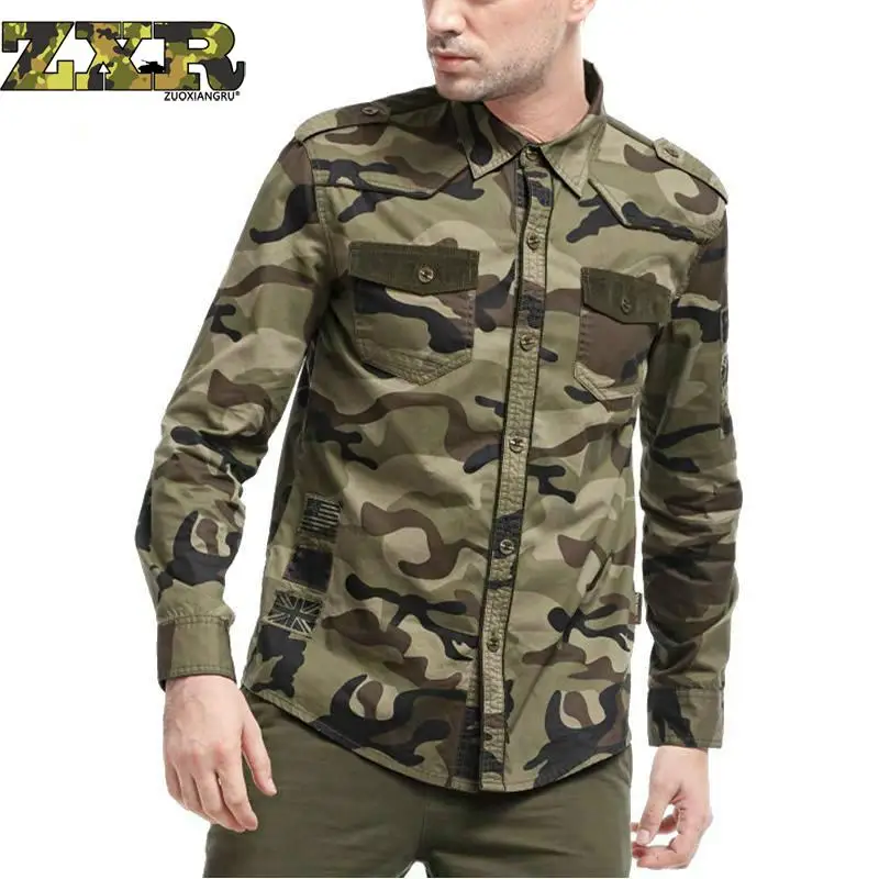 Zuoxiangru Men's Cotton Cargo Shirts Casual Solid Long Sleeve Work ...