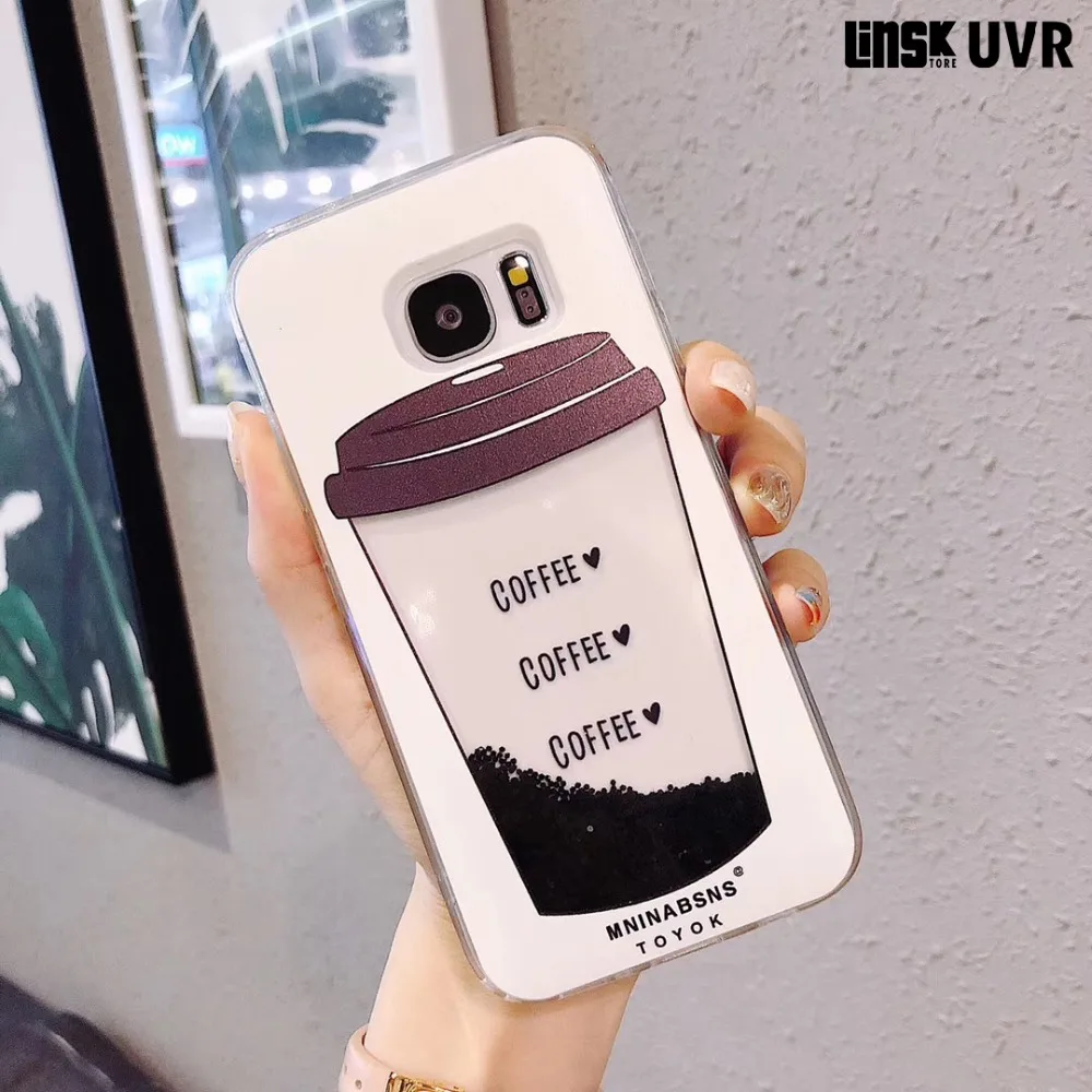

Flowing Liquid Quicksand Coffee Cup Phone Case For Samsung Galaxy S8 S9 Plus Note8 9 S7 Edge J3 J5 J7 A6 A8 Cover Capa Fundas