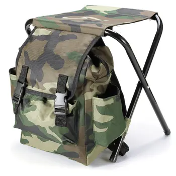 

Portable Camouflage Fishing Bags Chair Oxford Cloth Steel Tube Light Weight Outdoor Camping Fishing Backpack Bags with Chairs