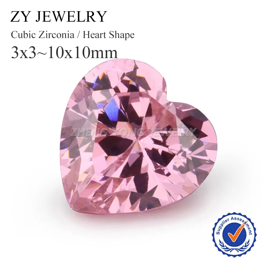Heart Cut Pink Cubic Zirconia Gems Stone 3x3 12x12mm Synthetic Cubic