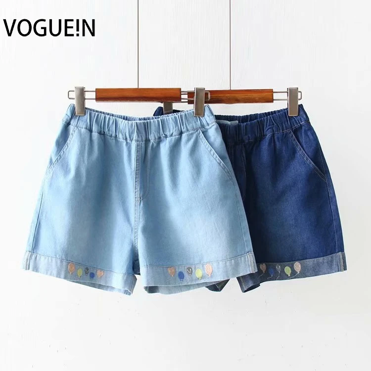 

VOGUEIN New Womens Summer Ballon Embroidered Pockets Denim Jeans Short Pants Shorts Wholesale