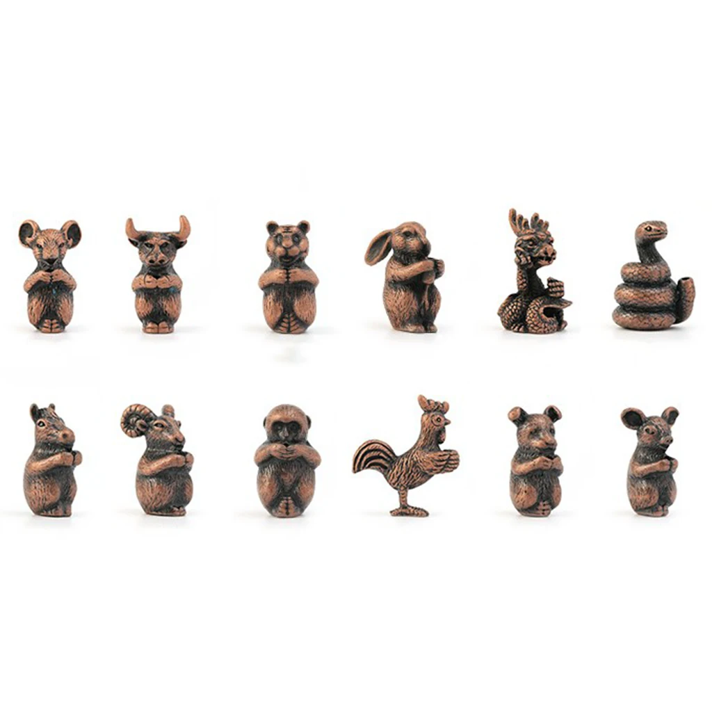 Mini Size Copper Chinese Feng Shui Zodiac Animal LUCKY Fortune Wealth Office Home Decoration Lucky Ornaments