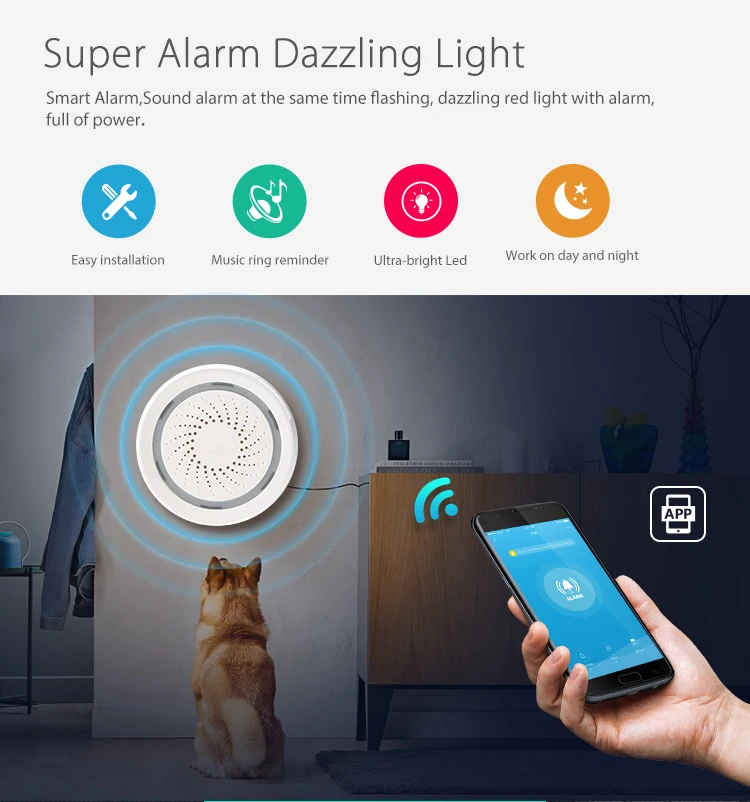 APP control mini size wifi flash siren alarm smart home security wireless flash siren alarm 100db sound wifi siren