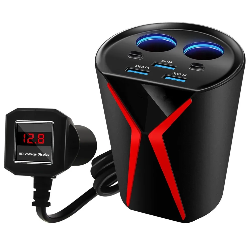 

Cheap price Fast Cup charger Wireless Car Charger for Phone Charging with Triple USB Port Dual Cigarette Lighter Sockets charger