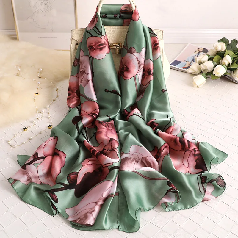 

New 2019 silk scarf women brand design floral print shawls and wrap lady travel pashmina foulard bandana winter scarves hijab